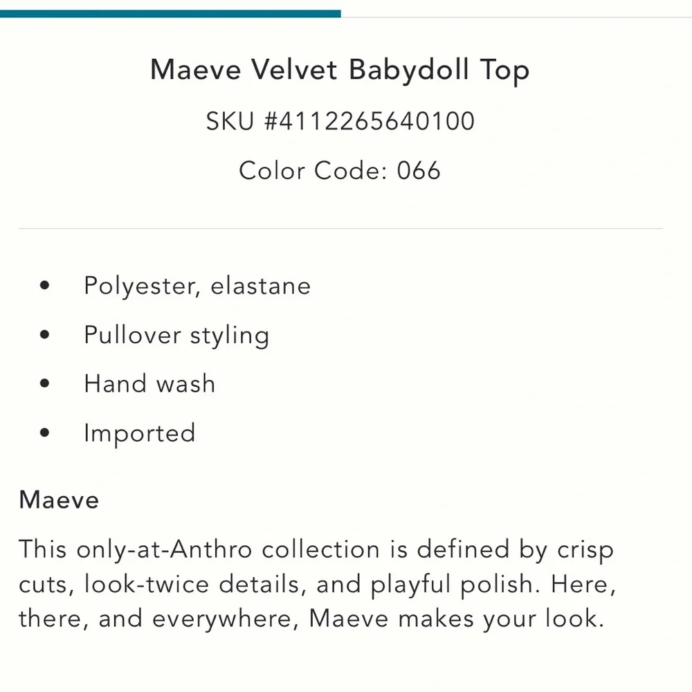 ✨ Anthropologie Velvet Babydoll Top Sz XL - Picture 5 of 6